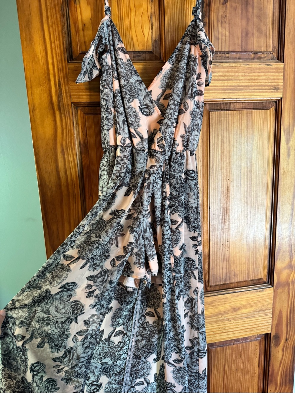 Love Pink Maxi Dress with Black Floral Print